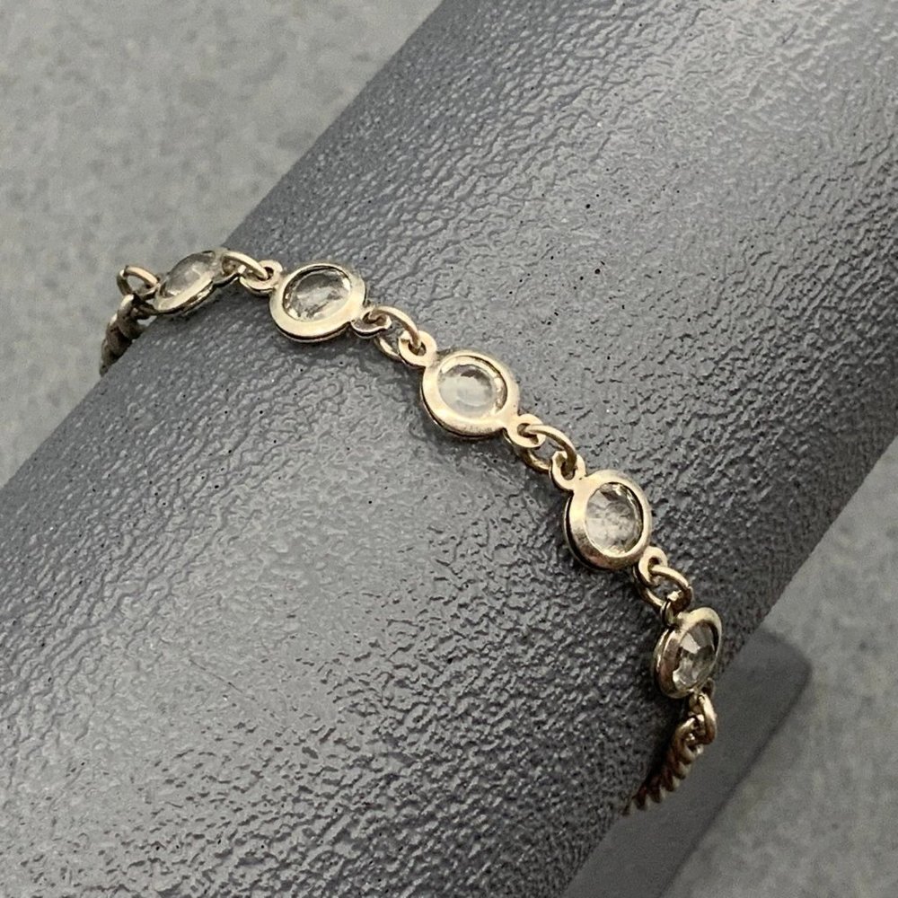 Silver Bezeled Rhinestone Bracelet Clear Chain